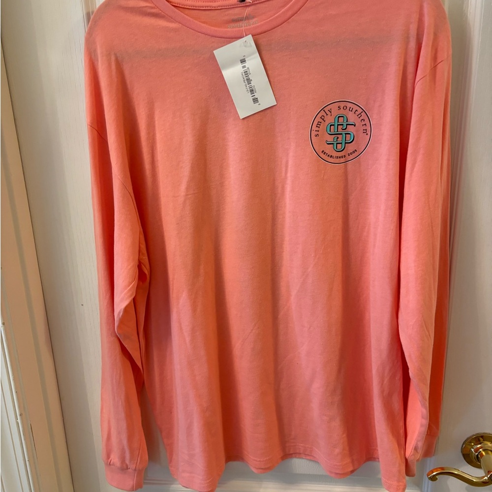 Simply Southern long sleeve Tshirt Ladies Size L. Peach color new with tags
